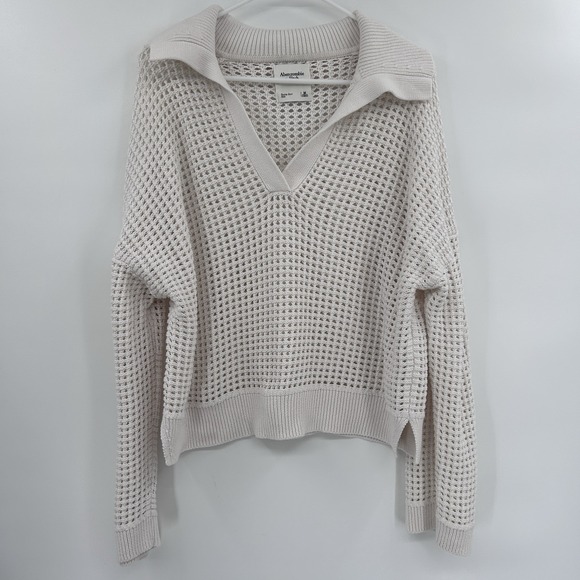Abercrombie & Fitch Sweaters - Abercrombie & Fitch Womens Open Knit V- Neck Collared Sweater Size M Ivory